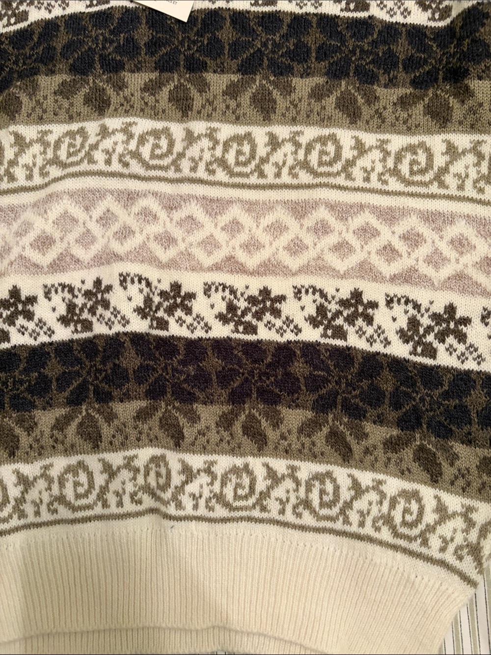 NWT URBAN RENEWAL Crewneck Sweater in Cream, Olive & Brown - Picture 4 of 4